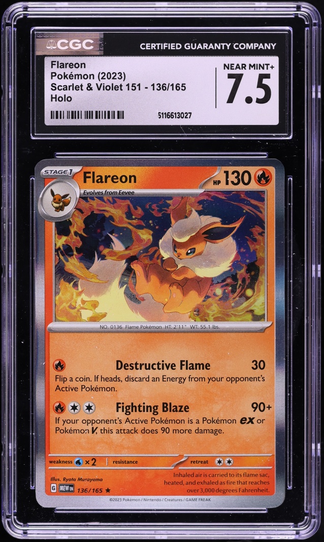 2023 Pokemon Scarlet & Violet 151 Holo Flareon #136 CGC 7.5 NRMT+