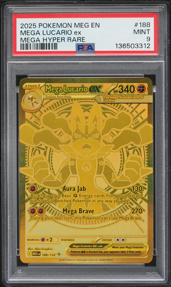 2025 Pokemon Mega Evolution MHR Mega Lucario ex #188 PSA 9 MINT