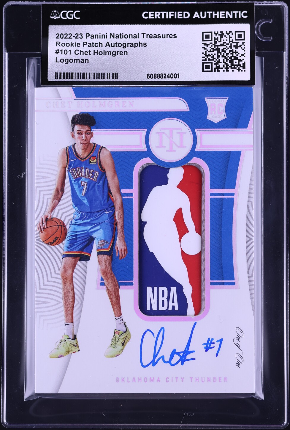 2022 National Treasures Chet Holmgren ROOKIE NBA LOGOMAN PATCH AUTO 1/1 #101 CGC AUTH