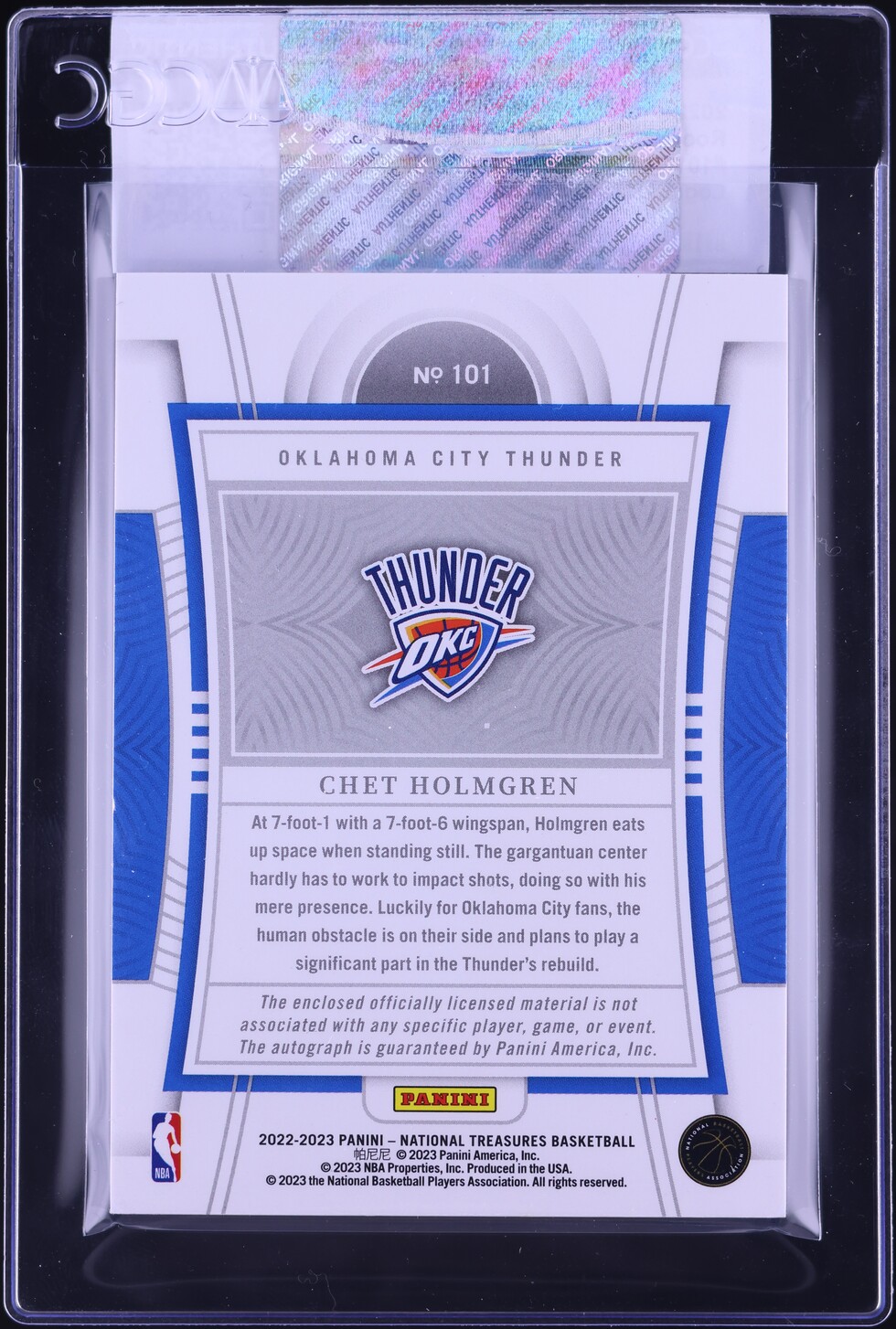 2022 National Treasures Chet Holmgren ROOKIE NBA LOGOMAN PATCH AUTO 1/1 #101 CGC AUTH