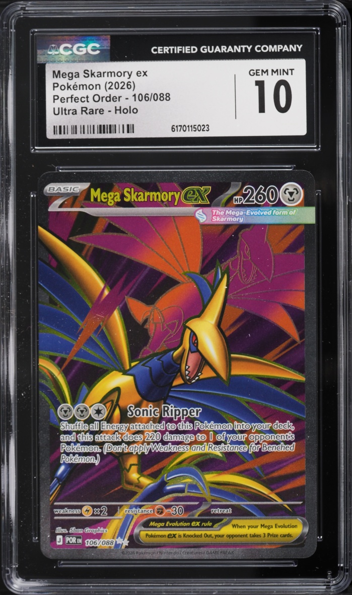 2026 Pokemon Mega Evolution Perfect Order Full Art Mega Skarmory ex #106 CGC 10 GEM MINT