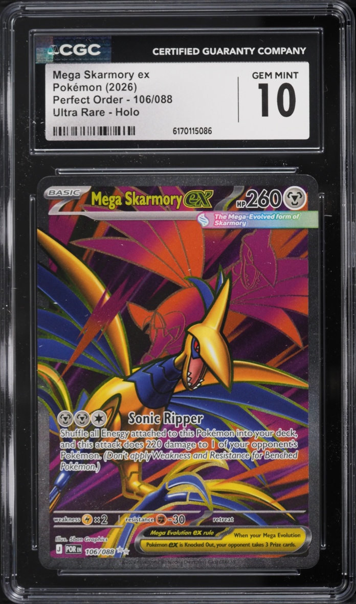 2026 Pokemon Mega Evolution Perfect Order Full Art Mega Skarmory Ex #106 CGC 10 GEM MINT