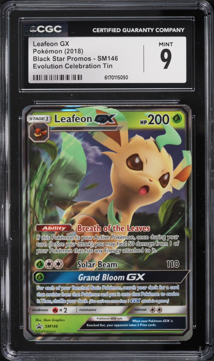 2018 Pokemon Sun & Moon Promo Evolution Celebration Tin Leafeon Gx #SM146 CGC 9 MINT
