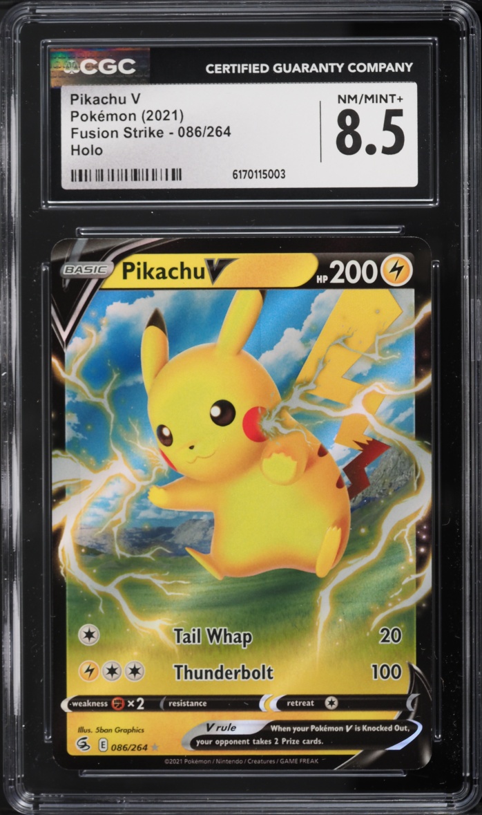 2021 Pokemon Sword & Shield Fusion Strike Holo Pikachu V #86 CGC 8.5 NM-MT+