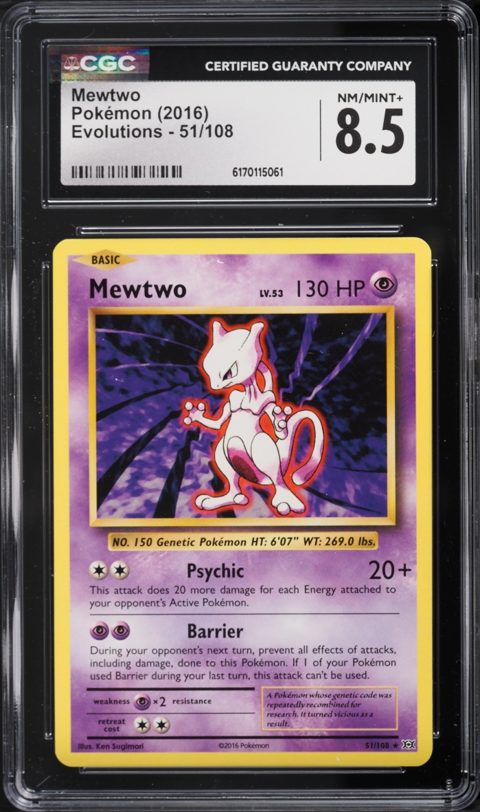 2016 Pokemon XY Evolutions Mewtwo #51 CGC 8.5 NM-MT+
