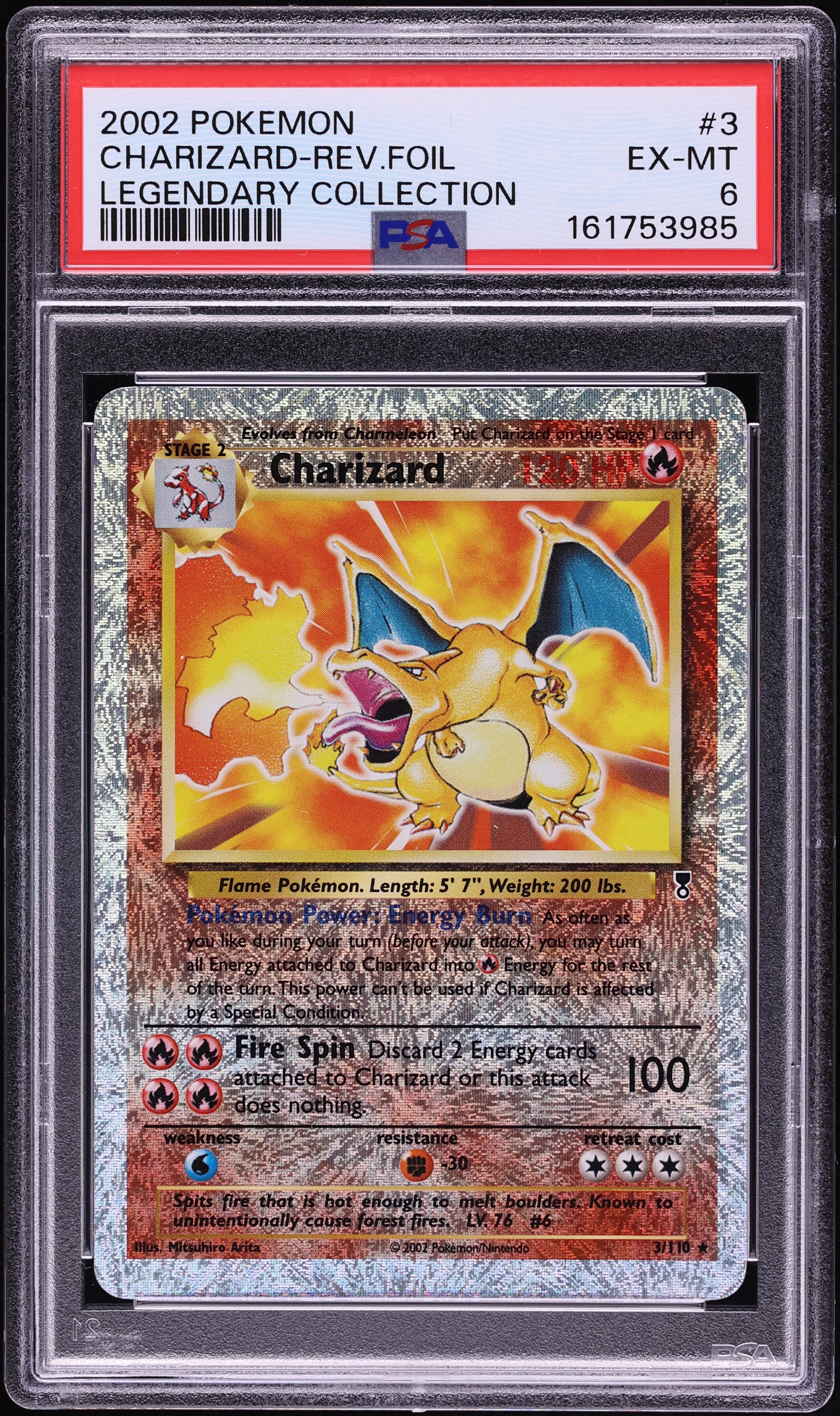 2002 Pokemon Legendary Collection Reverse Holo Charizard #3 PSA 6 EXMT
