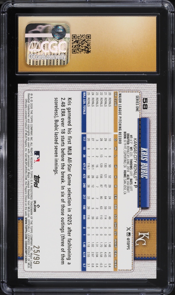 2026 Topps Cherry Blossom Kris Bubic /99 #58 CGC 10 PRISTINE