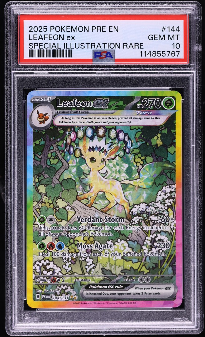 2025 Pokemon SV Prismatic Evolutions SIR Leafeon ex #144 PSA 10 GEM MINT