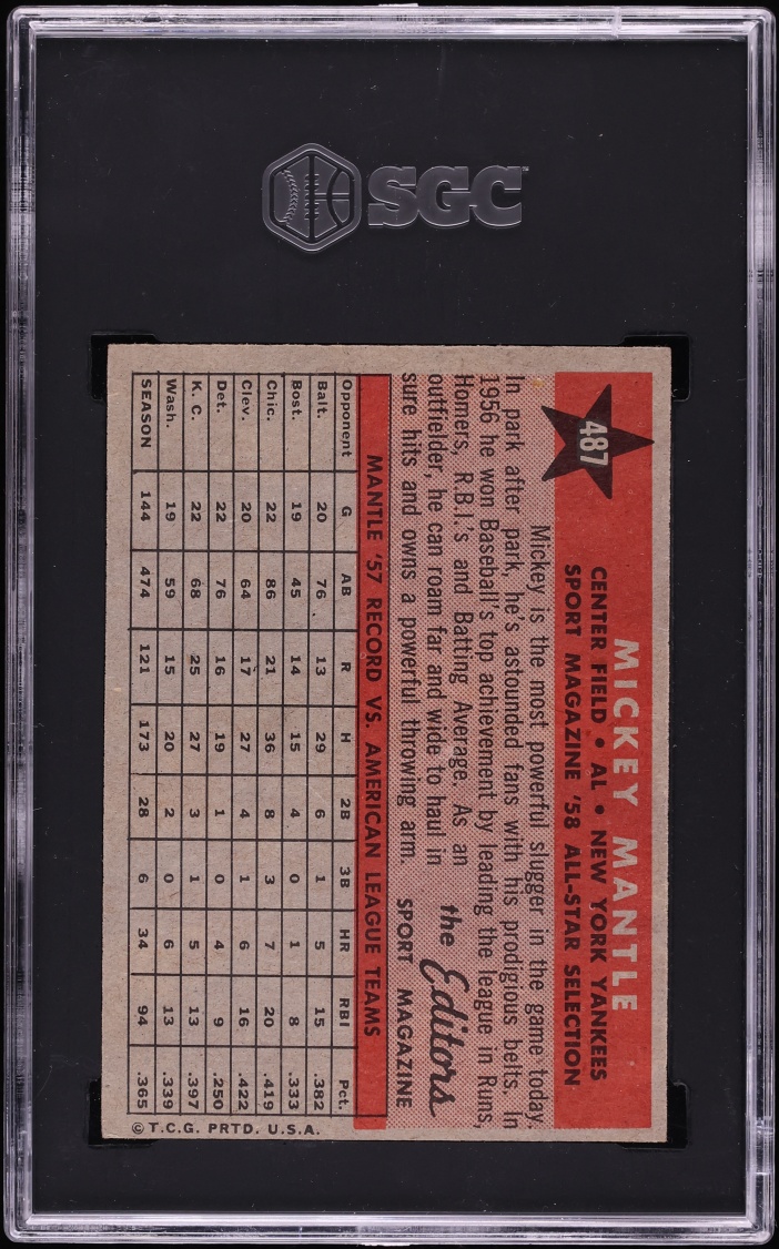 1958 Topps All Star Mickey Mantle #487 SGC 5 EX
