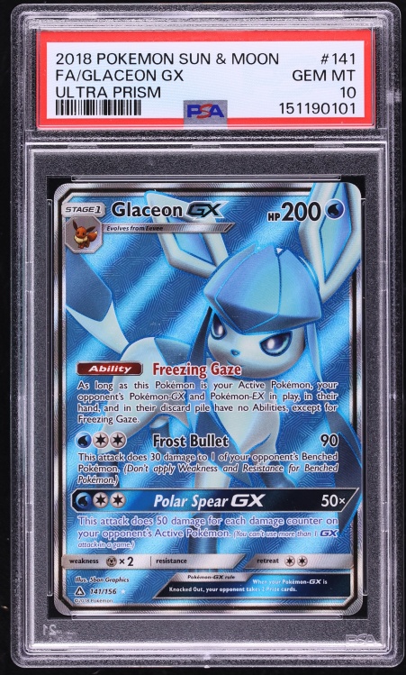 2018 Pokemon Sun & Moon Ultra Prism Full Art Glaceon GX #141 PSA 10 GEM MINT