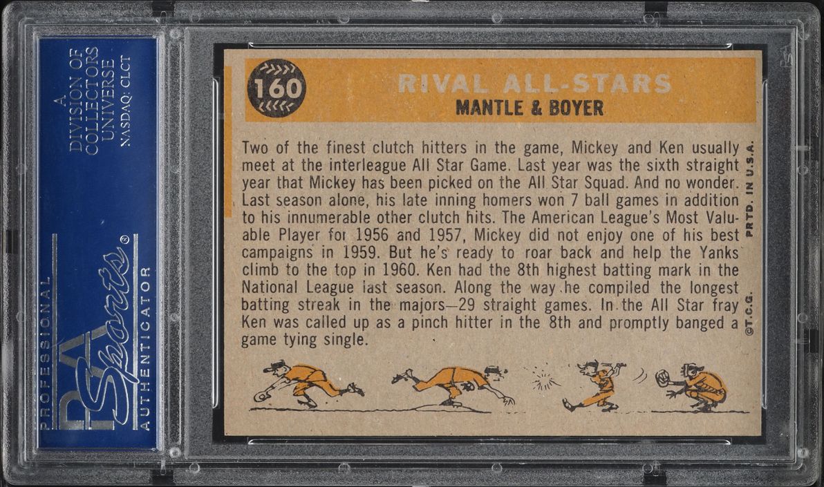 1960 Topps Mickey Mantle & Ken Boyer RIVAL ALL-STARS #160 PSA 8 NM-MT