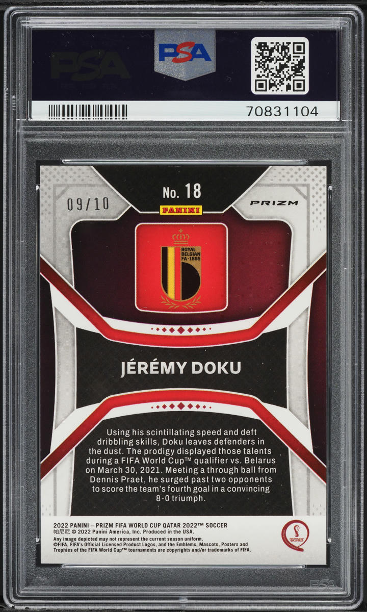 2022 Panini Prizm World Cup Qatar Gold Jeremy Doku /10 #18 PSA 10 GEM MINT