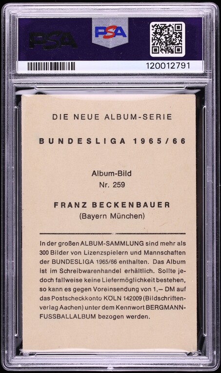 1965 Bergmann Fussball Bundesliga Franz Beckenbauer ROOKIE #259 PSA 3 VG