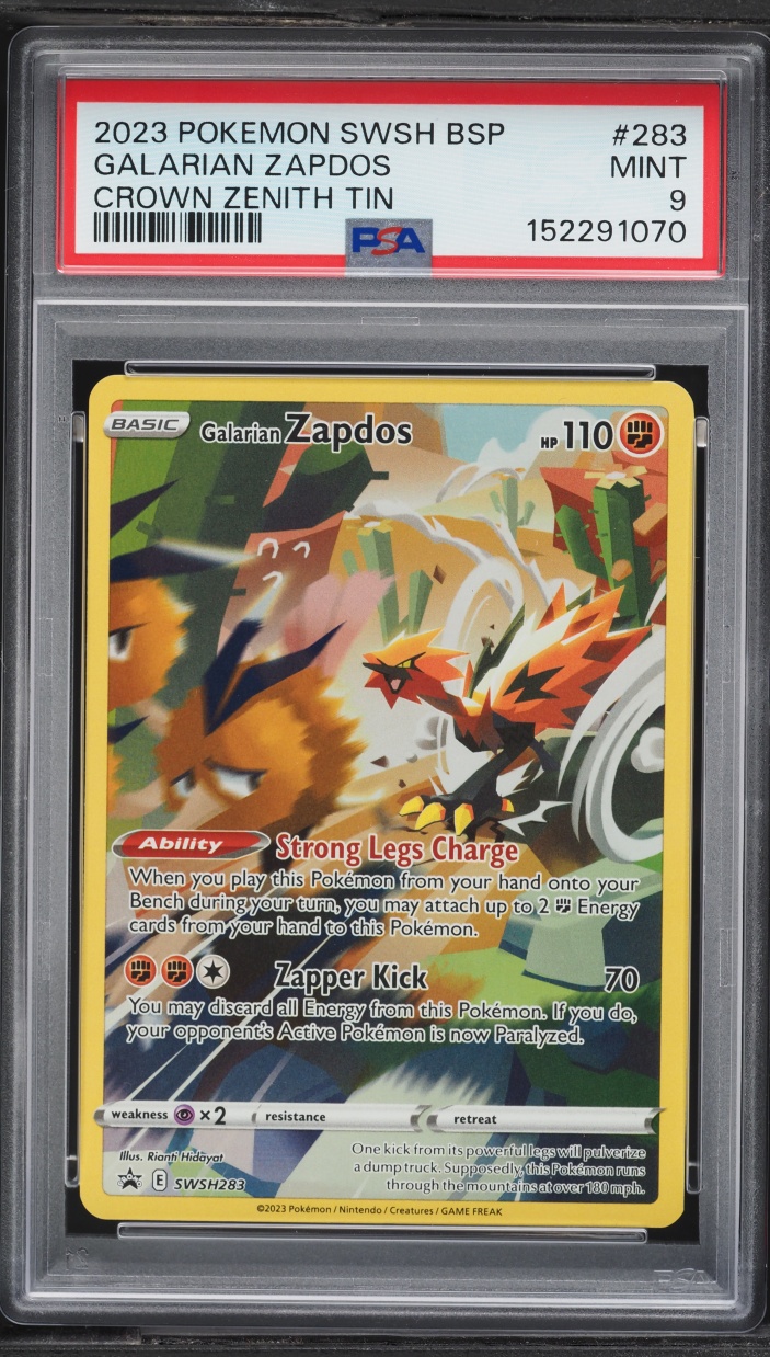 2023 Pokemon Sword & Shield Promo Crown Zenith Full Art Galarian Zapdos #SWSH283 PSA 9 MINT