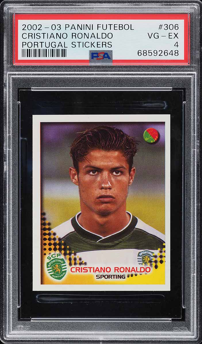 2002 Panini Futebol Portugal Stickers Cristiano Ronaldo ROOKIE #306 PSA 4 VGEX