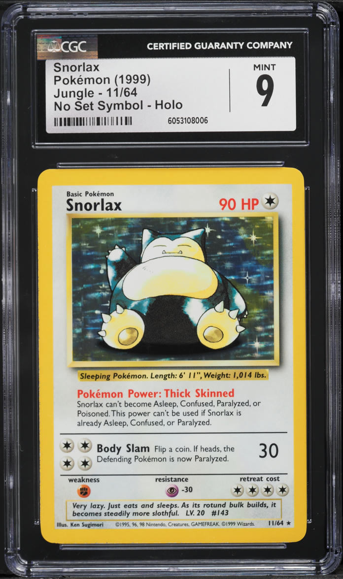 1999 Pokemon Jungle No Set Symbol Holo Snorlax #11 CGC 9 MINT - Main Image