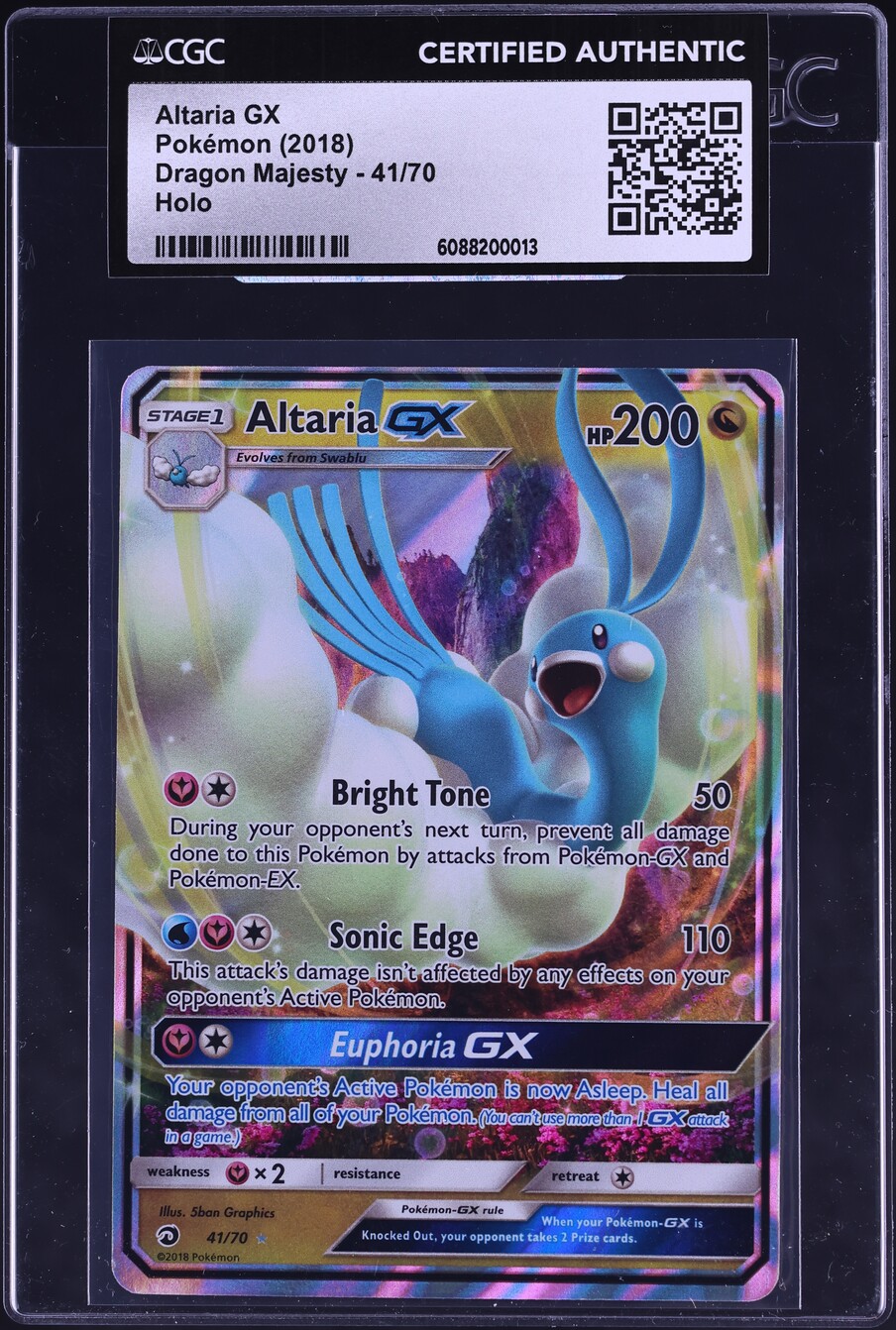 2018 Pokemon Sun & Moon Dragon Majesty Holo Altaria GX #41 CGC AUTH