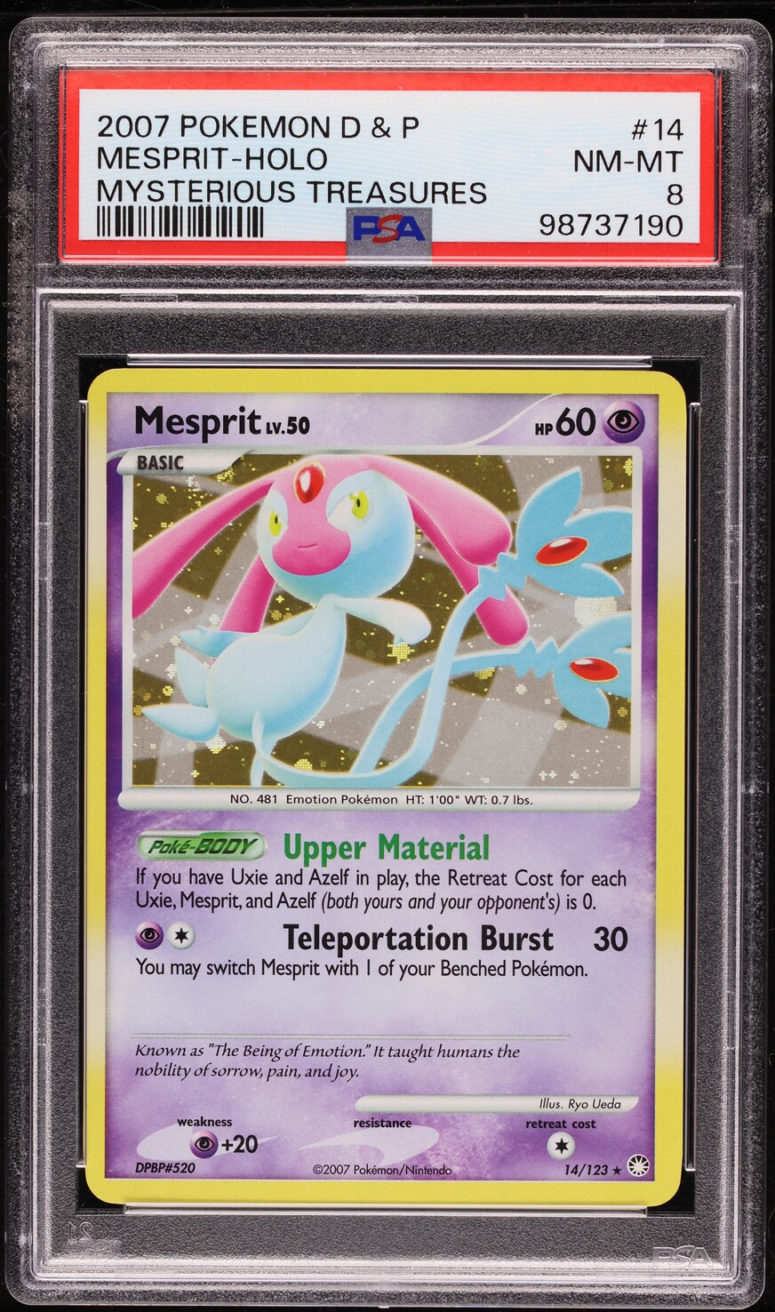 2007 Pokemon Diamond & Pearl Mysterious Treasures Holo Mesprit #14 PSA 8 NM-MT