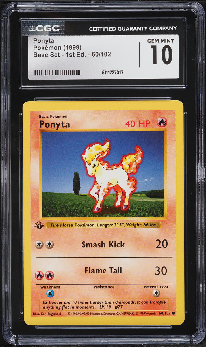 1999 Pokemon Base Set Shadowless 1st Edition Ponyta #60 CGC 10 GEM MINT