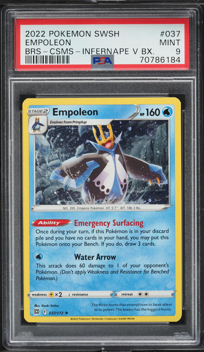 2022 Pokemon Sword & Shield Brilliant Stars Cosmos Holo Empoleon #37 PSA 9 MINT