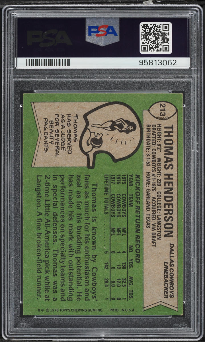 1978 Topps Football Thomas Hollywood Henderson ROOKIE #213 PSA 5 EX