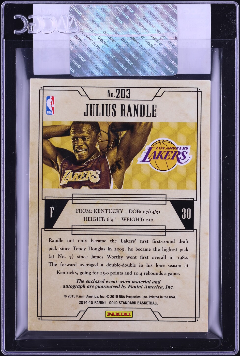2014 Panini Gold Standard Jersey Julius Randle ROOKIE PATCH AUTO /199 #203 CGC AUTH