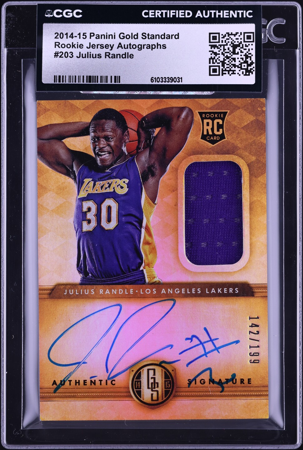 2014 Panini Gold Standard Jersey Julius Randle ROOKIE PATCH AUTO /199 #203 CGC AUTH