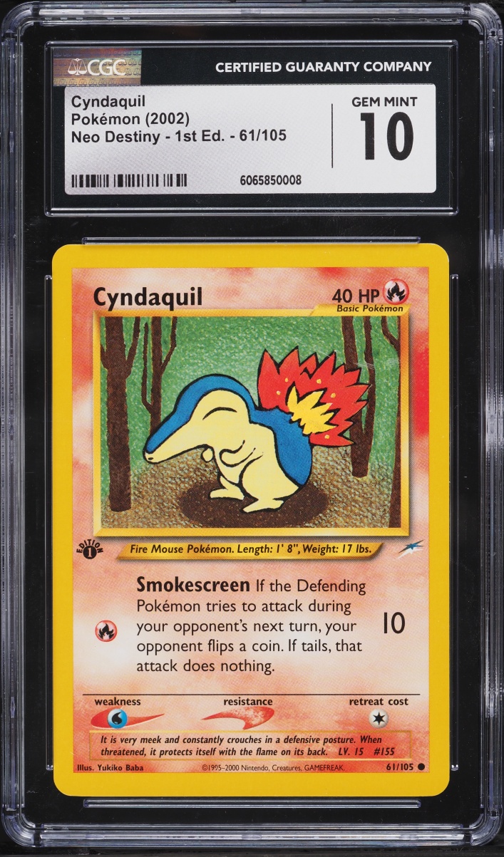 2002 Pokemon Neo Destiny 1st Edition Cyndaquil #61 CGC 10 GEM MINT