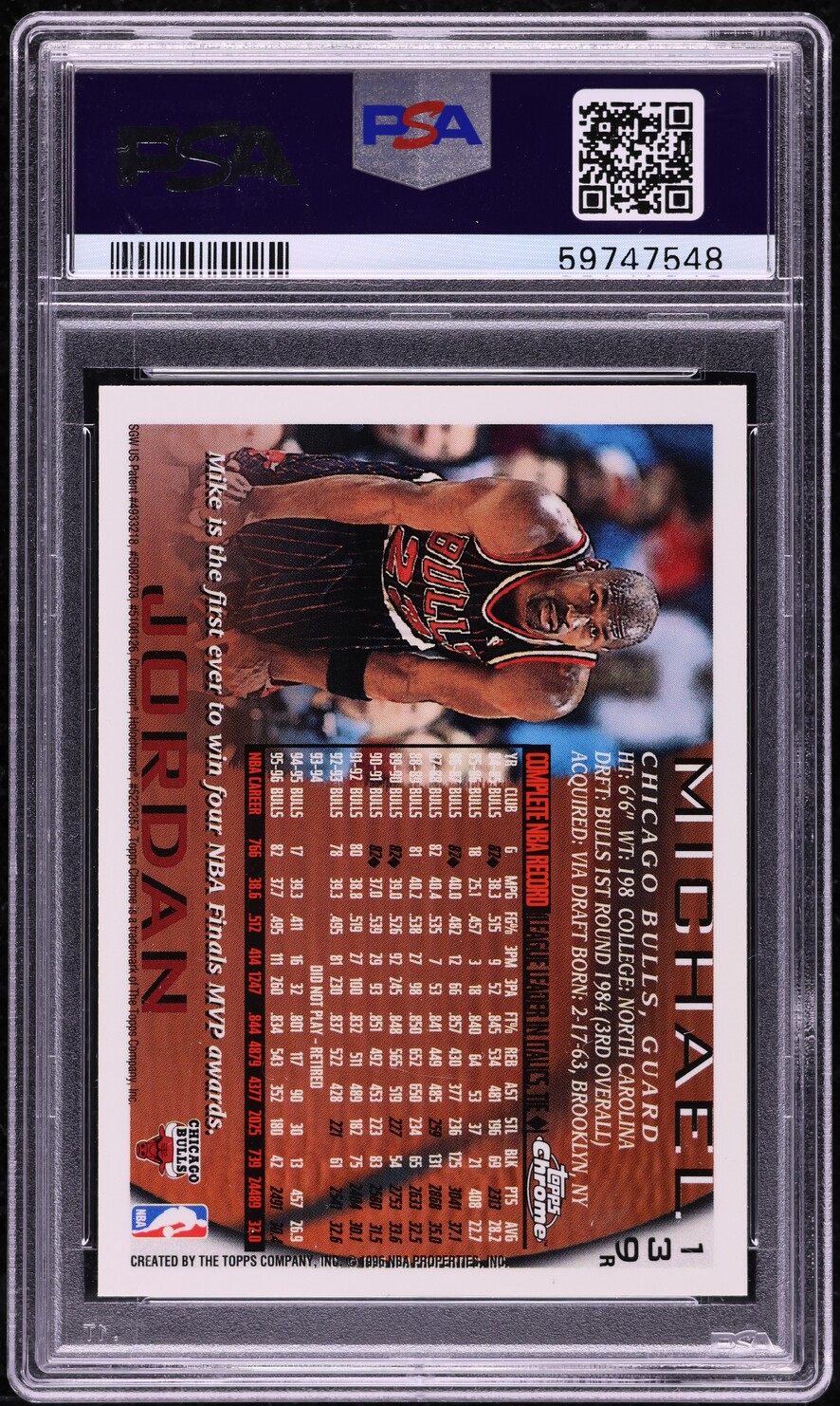 1996 Topps Chrome Refractor Michael Jordan #139 PSA 9 MINT on
