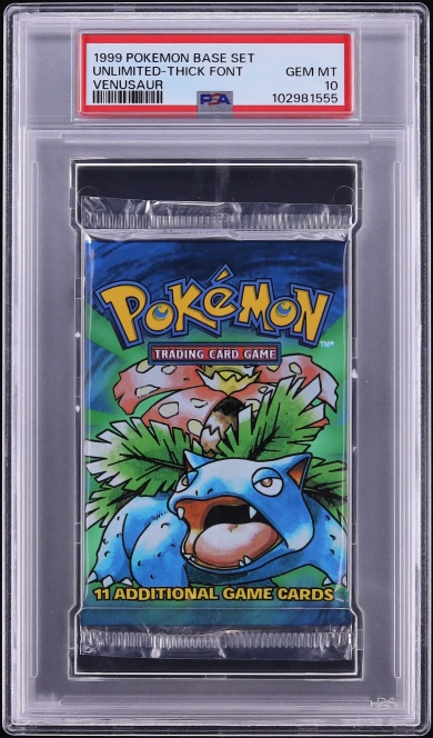1999 Pokemon Base Set Thick Font Unlimited Foil Pack Venusaur PSA 10 GEM MINT