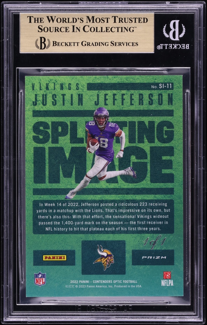 2022 Panini Contenders Optic Splitting Image Gold Vinyl Justin Jefferson 1/1 #SI-11 BGS 9.5 GEM - Photo 2