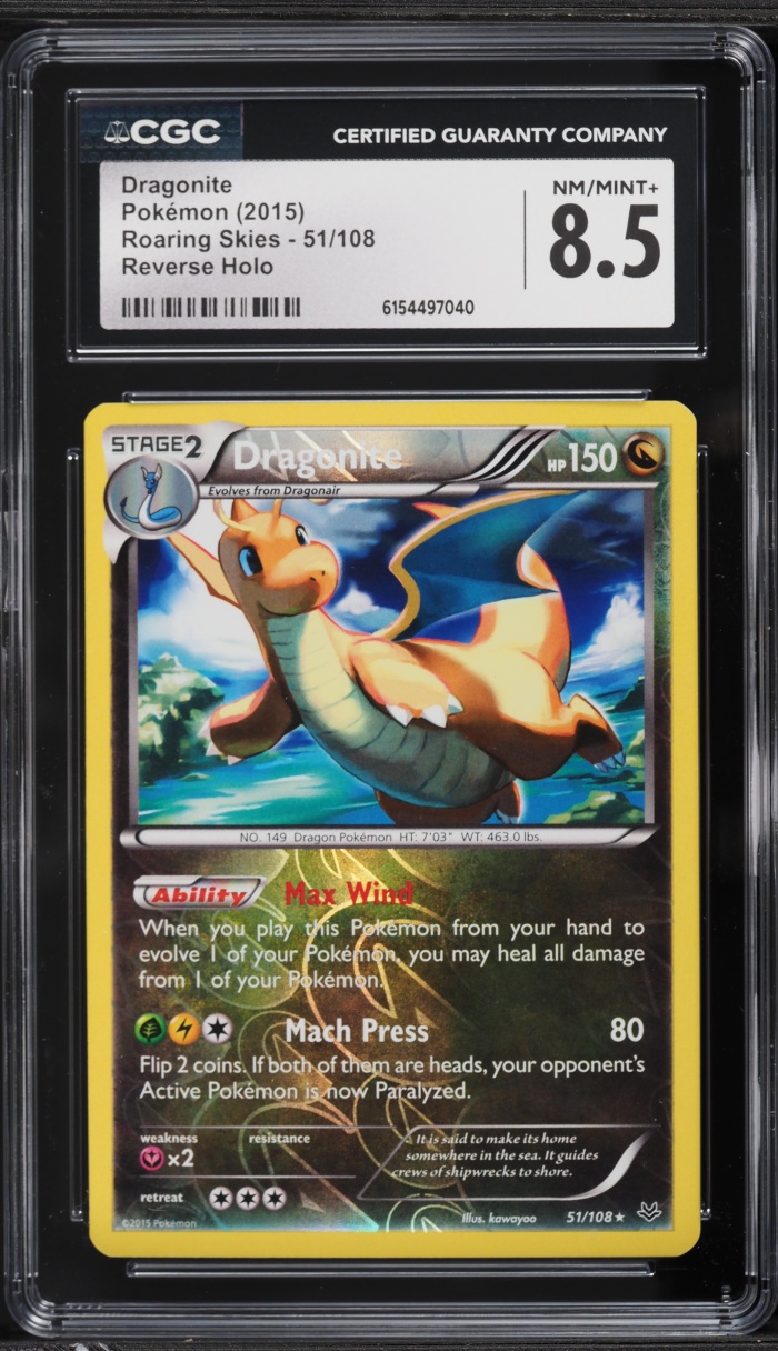 2015 Pokemon XY Roaring Skies Reverse Holo Dragonite #51 CGC 8.5 NM-MT+