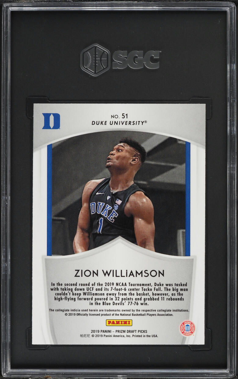 2019 Panini Prizm Draft Picks Zion Williamson ROOKIE #51 SGC 8 NM-MT
