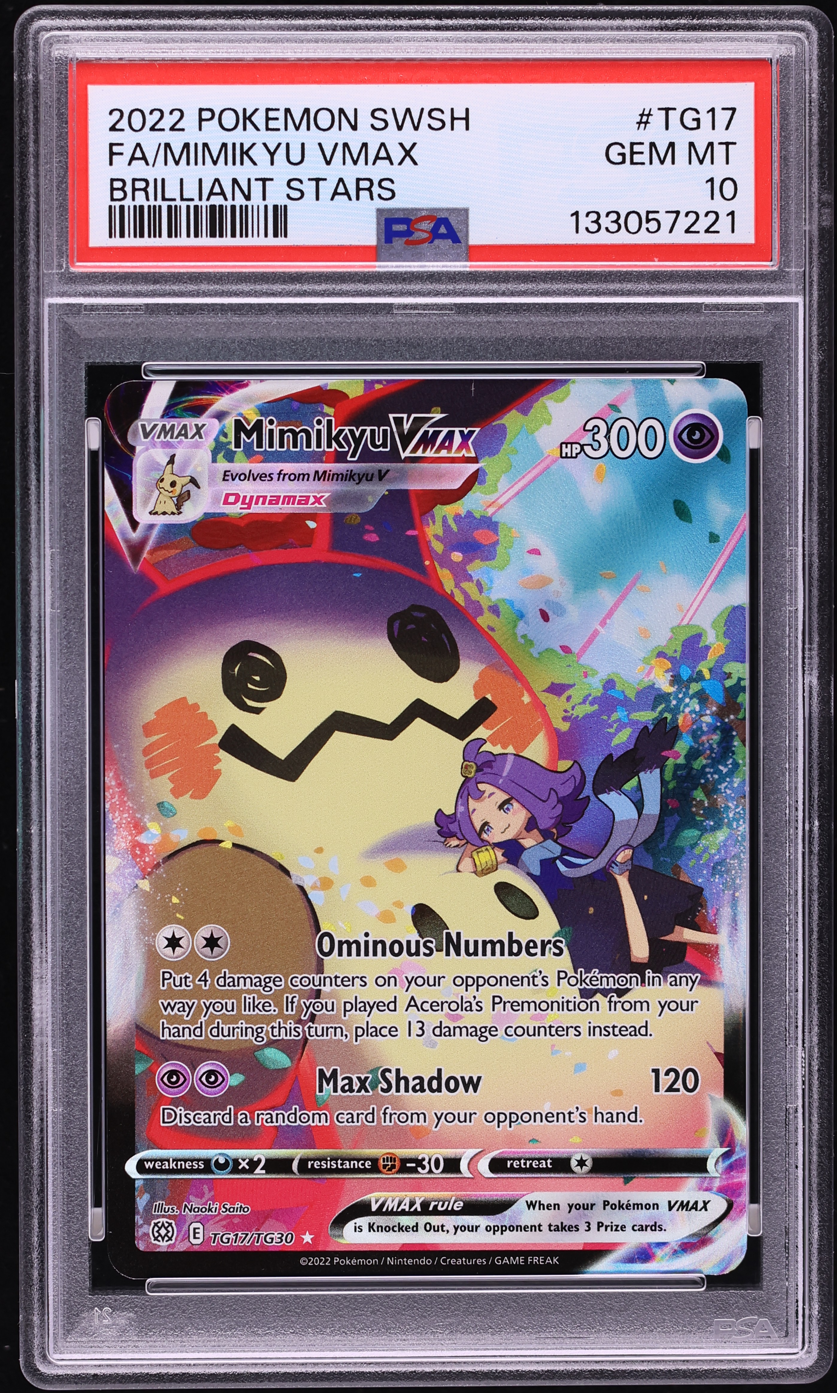 2022 Pokemon Sword & Shield Brilliant Stars CHR Mimikyu VMAX #TG17 PSA 10 GEM MINT