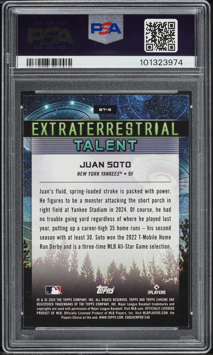 2024 Topps Chrome Cosmic ET Green Space Dust Refractor Juan Soto /75 PSA 9 MINT