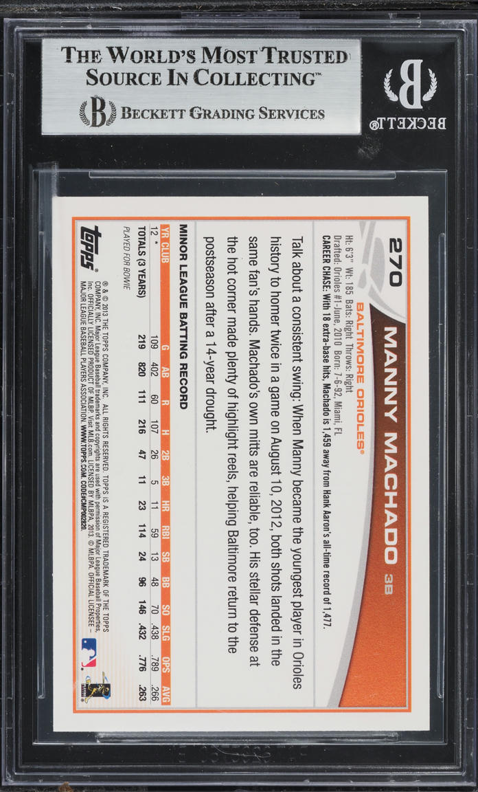 2013 Topps Manny Machado ROOKIE #270 BGS 9 MINT