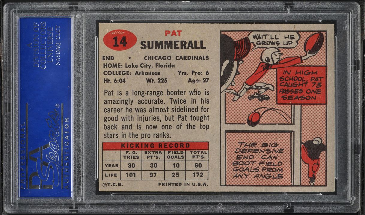1957 Topps Football Pat Summerall #14 PSA 8 NM-MT