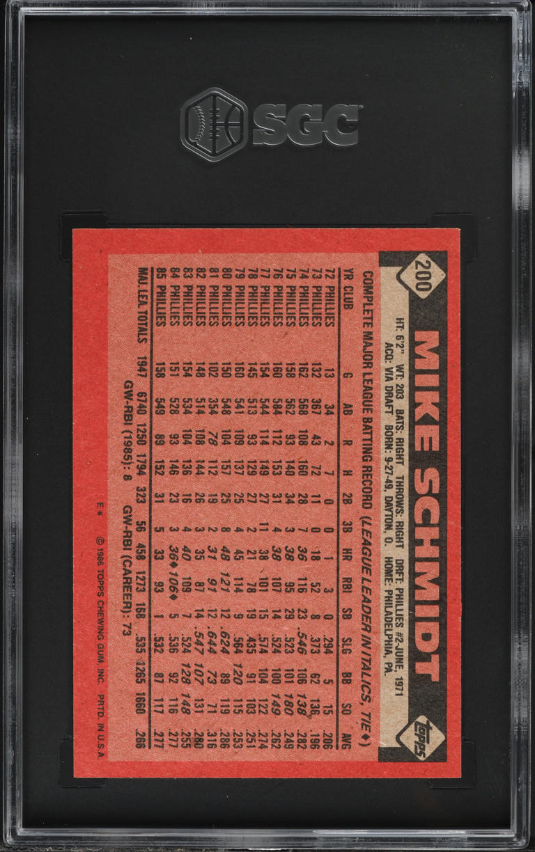 1986 Topps Mike Schmidt #200 SGC 9.5 MINT+