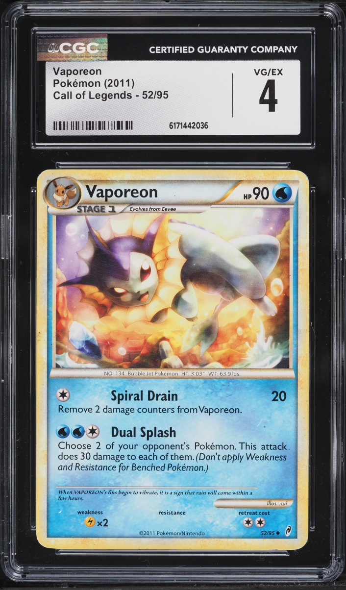 2011 Pokemon Call Of Legends Vaporeon #52 CGC 4 VGEX