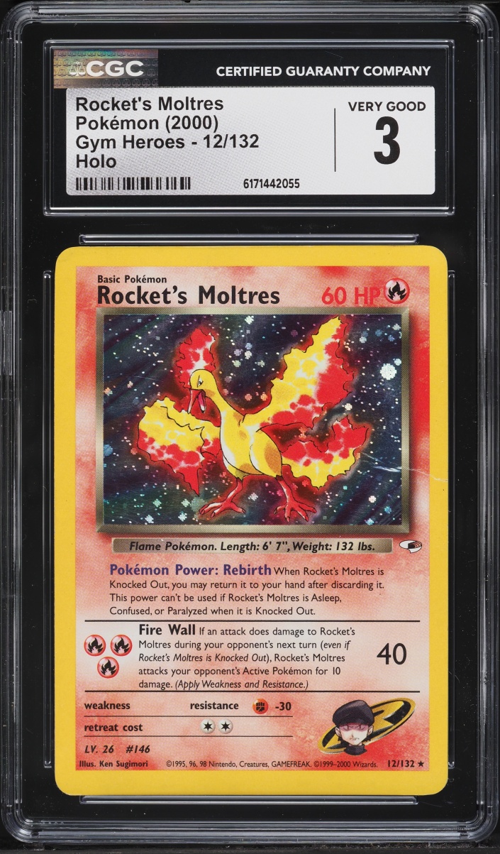 2000 Pokemon Gym Heroes Holo Rocket's Moltres #12 CGC 3 VG