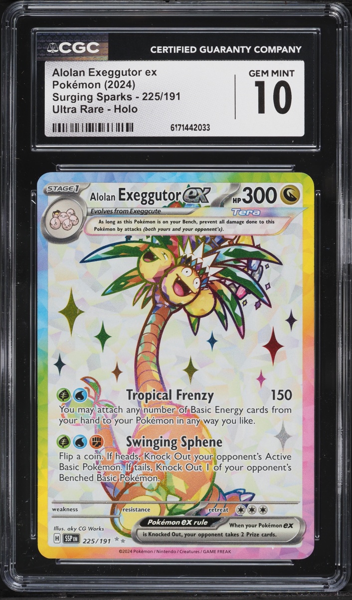 2024 Pokemon Scarlet & Violet Surging Sparks Full Art Alolan Exeggutor Ex #225 CGC 10 GEM MINT