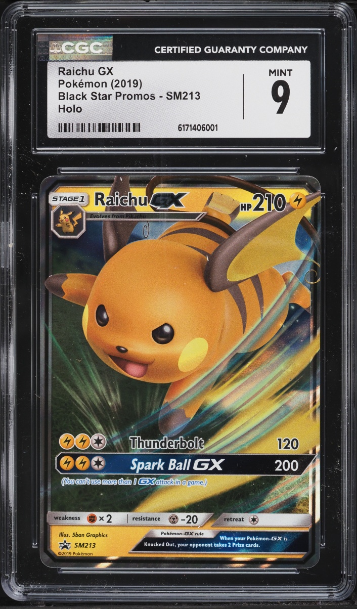 2019 Pokemon Sun & Moon Promo Hidden Fates Holo Raichu GX #SM213 CGC 9 MINT