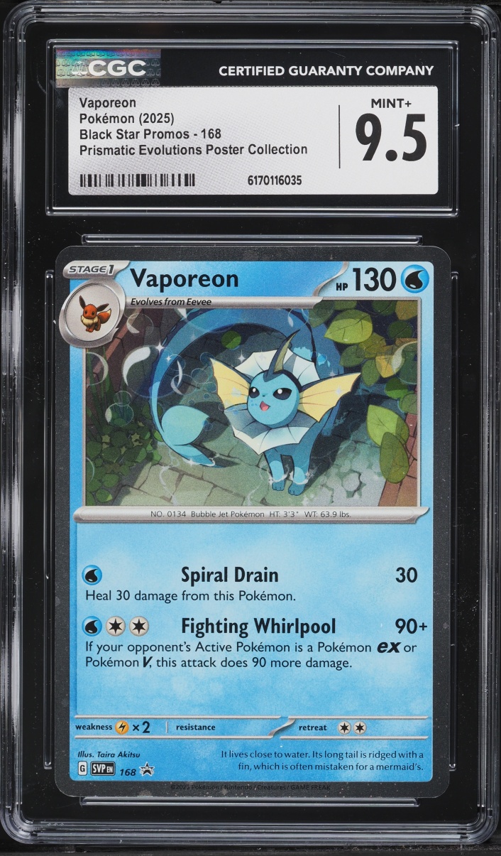 2025 Pokemon Scarlet & Violet Promo Prismatic Evolutions Vaporeon #168 CGC 9.5 MINT+