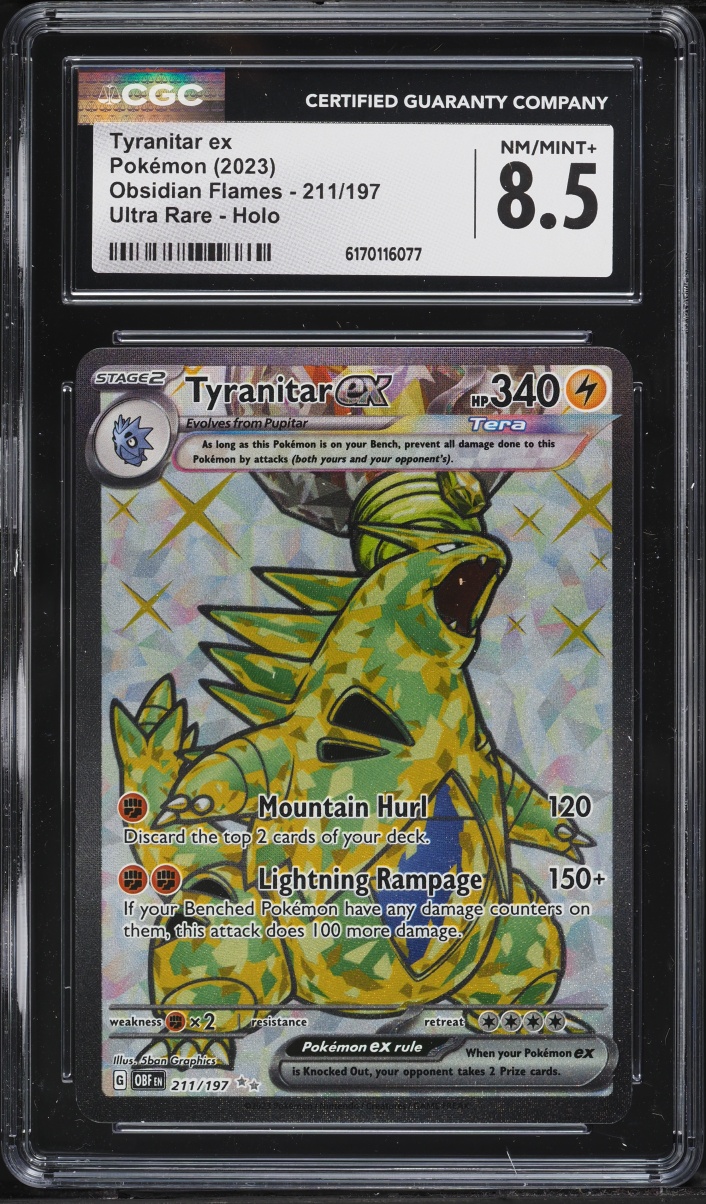 2023 Pokemon Scarlet & Violet Obsidian Flames Full Art Tyranitar EX #211 CGC 8.5 NM-MT+
