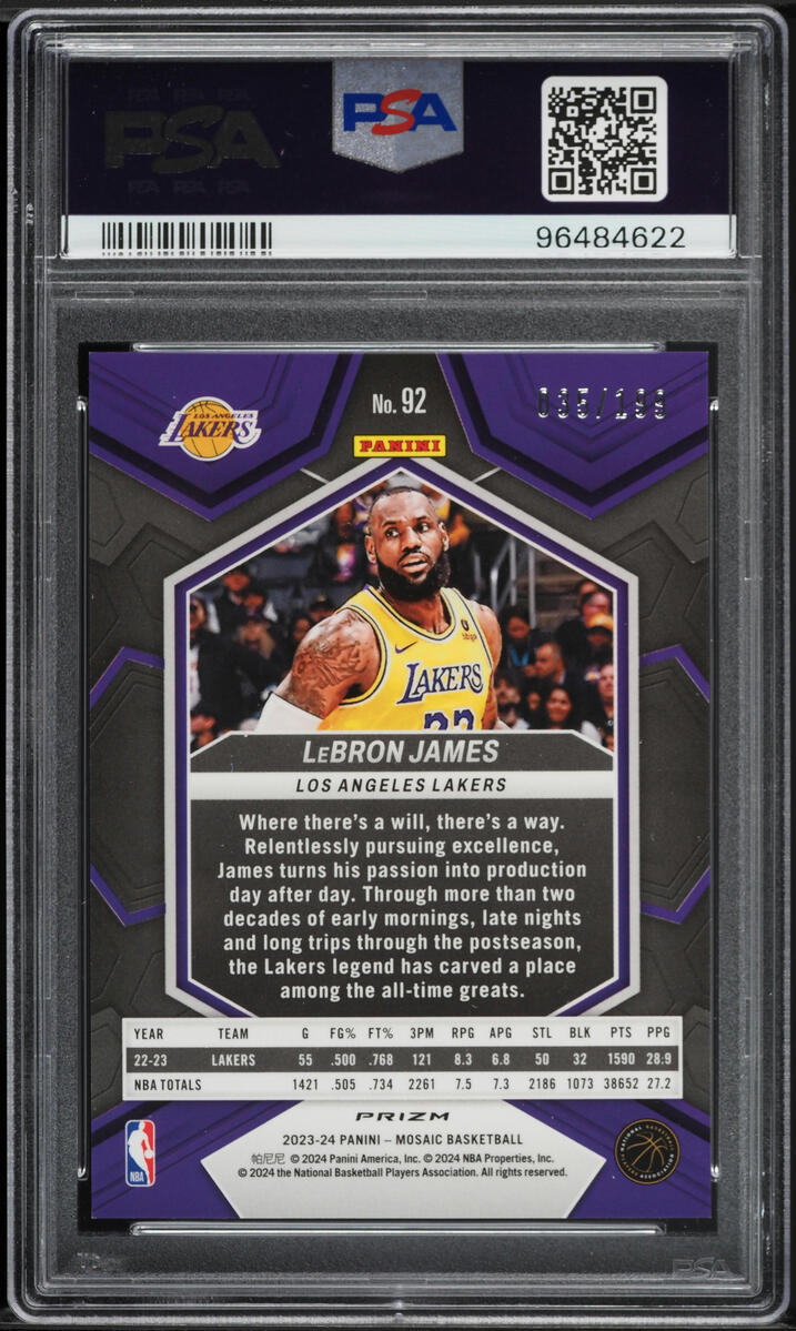 2023 Panini Mosaic Blue LeBron James /199 #92 PSA 9 MINT