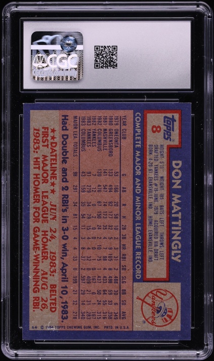 1984 Topps Don Mattingly ROOKIE #8 CGC 8.5 NM-MT+
