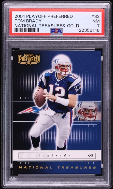 2001 Playoff Preferred National Treasures Gold Tom Brady /100 #33 PSA 7 NRMT - Photo 1