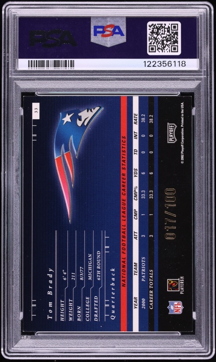 2001 Playoff Preferred National Treasures Gold Tom Brady /100 #33 PSA 7 NRMT - Photo 2