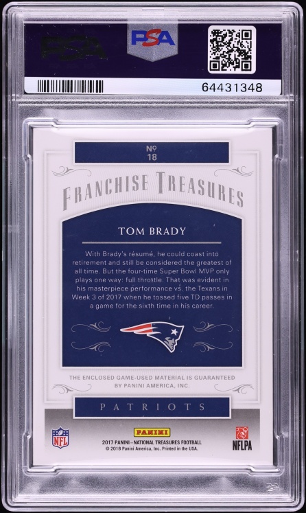 2017 National Treasures Franchise Prime Tom Brady PATCH 1/15 #18 PSA 8 NM-MT - Photo 2