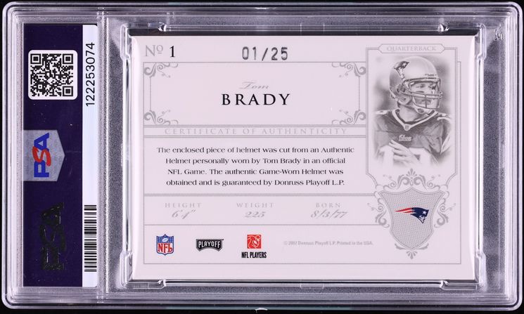 2007 Playoff National Treasures Helmet Tom Brady PATCH 1/25 #1 PSA 7 NRMT - Photo 2